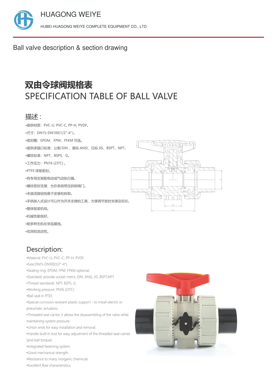 Ball valve description & section drawing