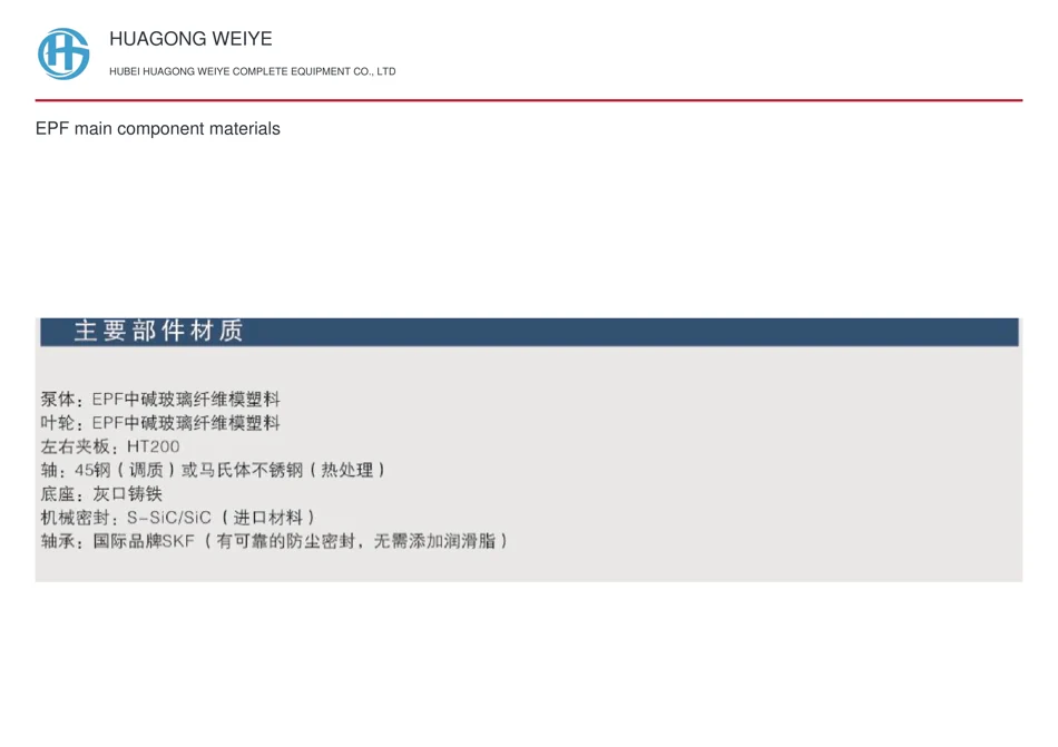EPF main component materials